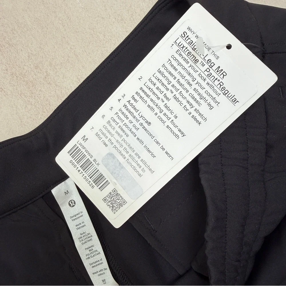NWT Lululemon Straight-Leg MR Luxtreme Pant *Regular in Black in size M